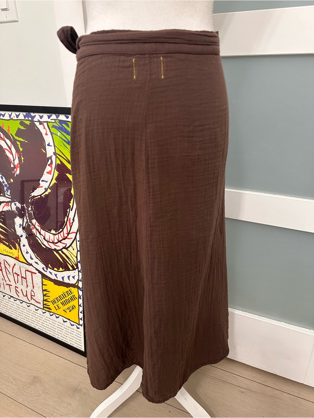 9 Seed Brown Ventura Wrap Midi Skirt SZ Petite Small Casual Tie Waist Resort NWT - Picture 7 of 7
